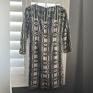 Womens Jones New York Collection Graphic Dress Green Black White Tan Zip Size 4